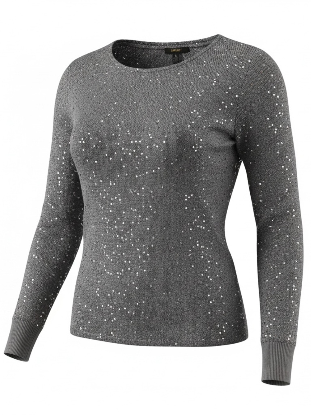 Alfani Embellished Crewneck Sweater in Charcoal Gray. Sequins